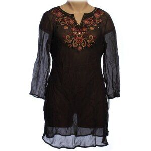 Style & Co Black Crinkle Embroridered Swimsuit Coverup - S - NEW